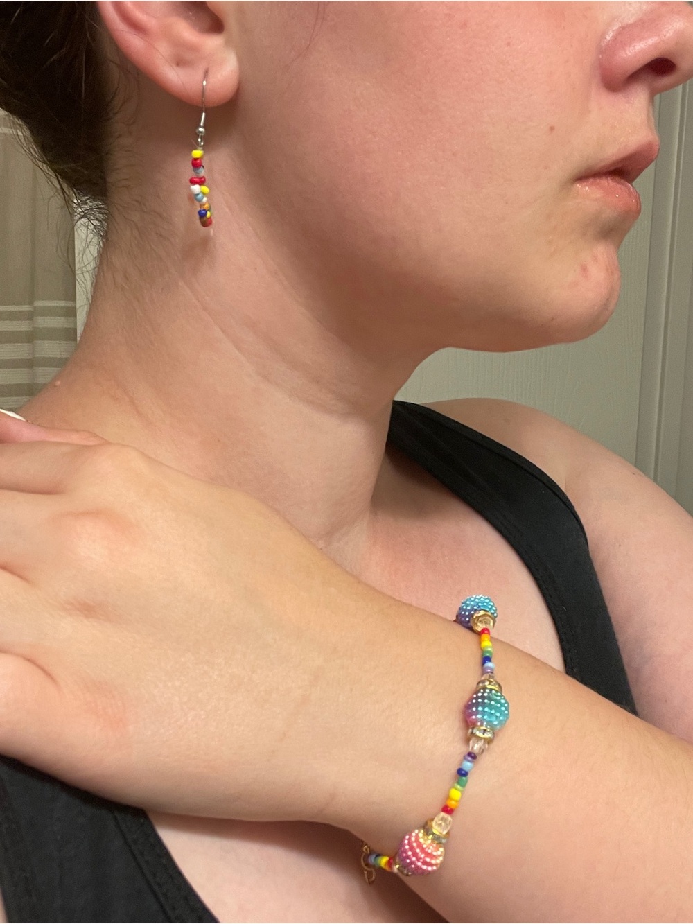 SET! Handmade Multicolor/ Rainbow Bead Bracelet and Earring Set